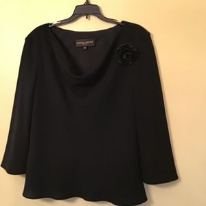 Donna Ricco NewYork, Black Cowl-Neck Dressy Blouse, Size-16.